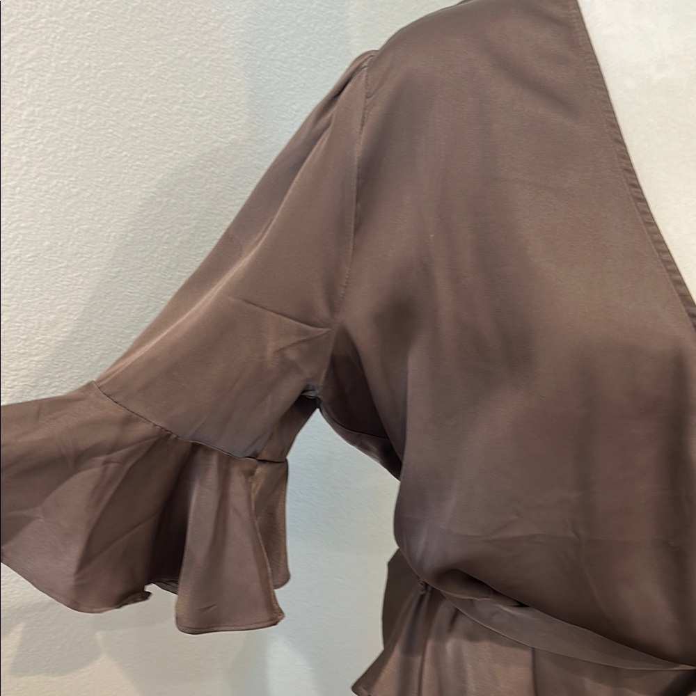 Soho Brown Ruffle Wrap Blouse - Picture 3 of 14
